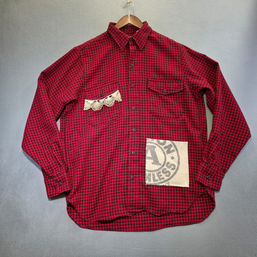 LL Bean Men's Red Flannel Fulton Seamless Advertisement Shirt Size Medium USA
